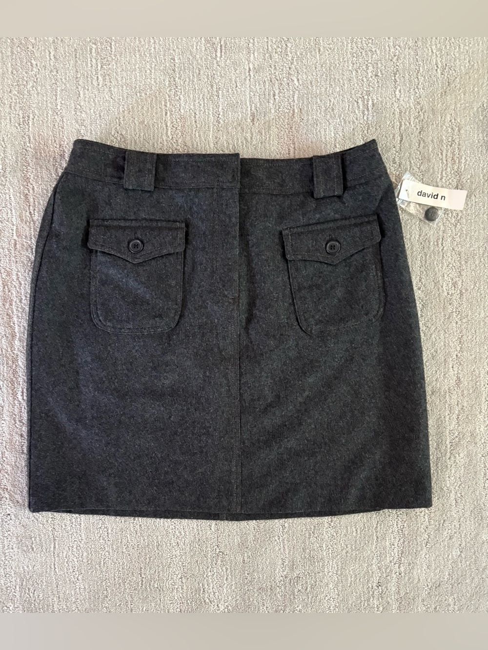 Vintage David N Charcoal Gray Wool Blend Mini Skirt 10 Quiet Luxury Y2K Preppy